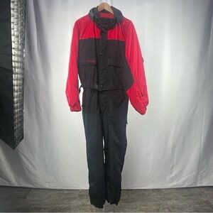 Vintage Columbia One Piece Snowsuit Snow Bib Ski Suit in Red Black‎ Size Large